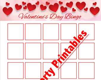 Blank Valentine's Day Bingo Printable for DIY Sticker Bingo Game - Valentine's Day Party, Classroom Party Game, Girl Scouts, Preschool