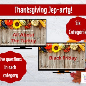 Thanksgiving Jep-arty, Friendsgiving Party Game, Thanksgiving Trivia, Game Show, Editable game, Virtual Game or Large Screen Game, Zoom image 3