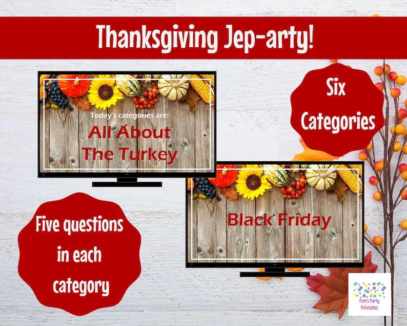 Thanksgiving Jep-arty, Friendsgiving Party Game, Thanksgiving Trivia, Game Show, Editable game, Virtual Game or Large Screen Game, Zoom image 3