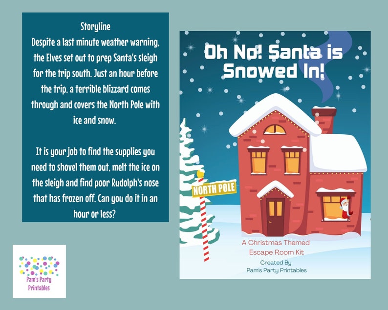 Oh No Santa is Snowed In A DIY Escape Room Kit, Christmas Game, Team Building, Family Friendly, Ages 8 to 80, Christmas in July image 3