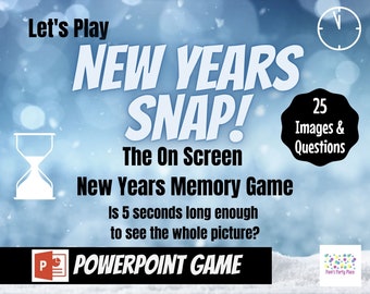 New Year's Eve Snap! Memory Game. Virtual Zoom Large Screen PowerPoint Game. New Years Party Game for Kids, Teens or Adults. Office Game