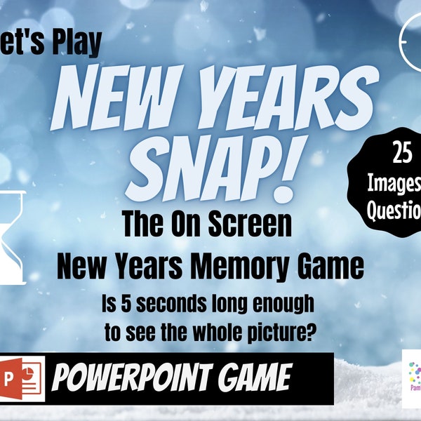 New Year's Eve Snap! Memory Game. Virtual Zoom Large Screen PowerPoint Game. New Years Party Game for Kids, Teens or Adults. Office Game