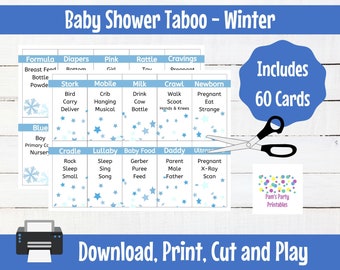 Winter Theme - Baby Shower Taboo Printable Cards- Baby Shower Game, Couples Shower, Grandma Shower, Gender Reveal