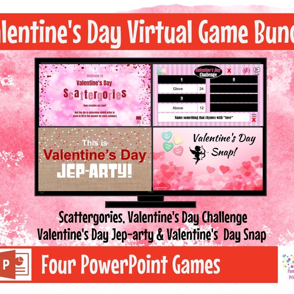 Virtual or Large Screen Valentines Game Bundle. Zoom Game, PowerPoint, Valentines Day Party Game, Youth Group, Family Friendly, Galentines