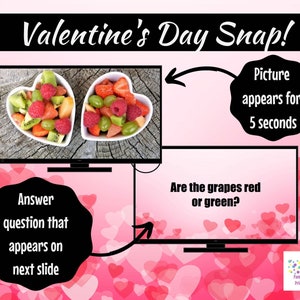 Valentine's Day Snap Memory Game Virtual Zoom Large Screen PowerPoint Game. Galentine's Party Game for Kids, Teens or Adults. Office Game image 3