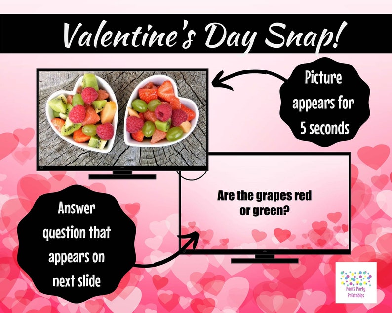 Valentine's Day Snap Memory Game Virtual Zoom Large Screen PowerPoint Game. Galentine's Party Game for Kids, Teens or Adults. Office Game image 3