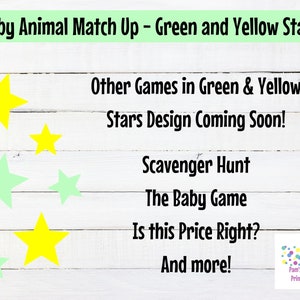 Baby Shower Baby Animal Match Up Printable Neutral Green Stars Baby Shower Game, Couples Shower, Grandma Shower, Gender Reveal image 3