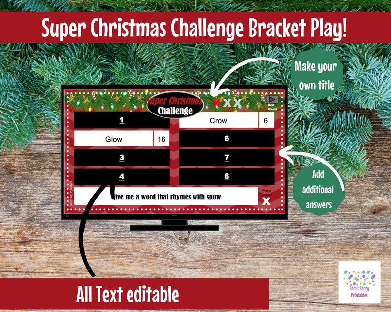 Super Christmas Challenge, Editable, PowerPoint Game, Customized, 40 Rounds, Bracket Play Office Party, Sales Meeting, Christmas Game image 3