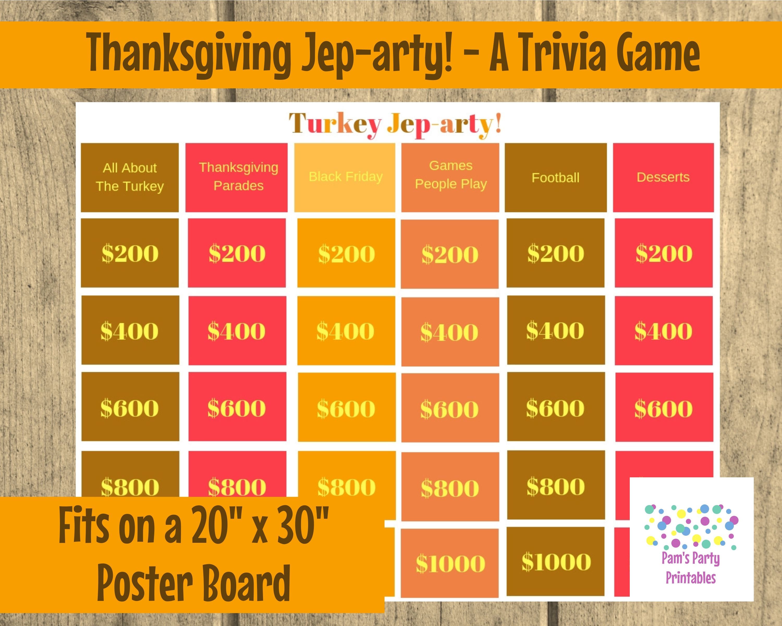 Thanksgiving Jep-arty Printable Game Thanksgiving Trivia - Etsy New Zealand
