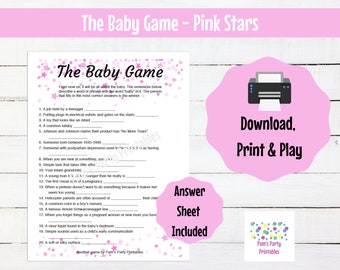 C'est une fille - Thème des étoiles roses - Baby Shower The Baby Game Printable - Baby Shower Game, Couples Shower, Grandma Shower, Gender Reveal