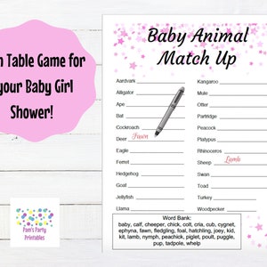 C'est une fille Pink Stars Baby Shower Baby Animal Match Up Printable Baby Shower Game, Couples Shower, Grandma Shower, Gender Reveal image 2