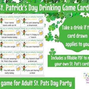 St. Patrick's Drink Up-spelkaarten. Drinkspel voor volwassenen. St. Pat's feest voor volwassenen. St. Patrick's spel. Bewerkbaar drinkspel. Invulbare pdf