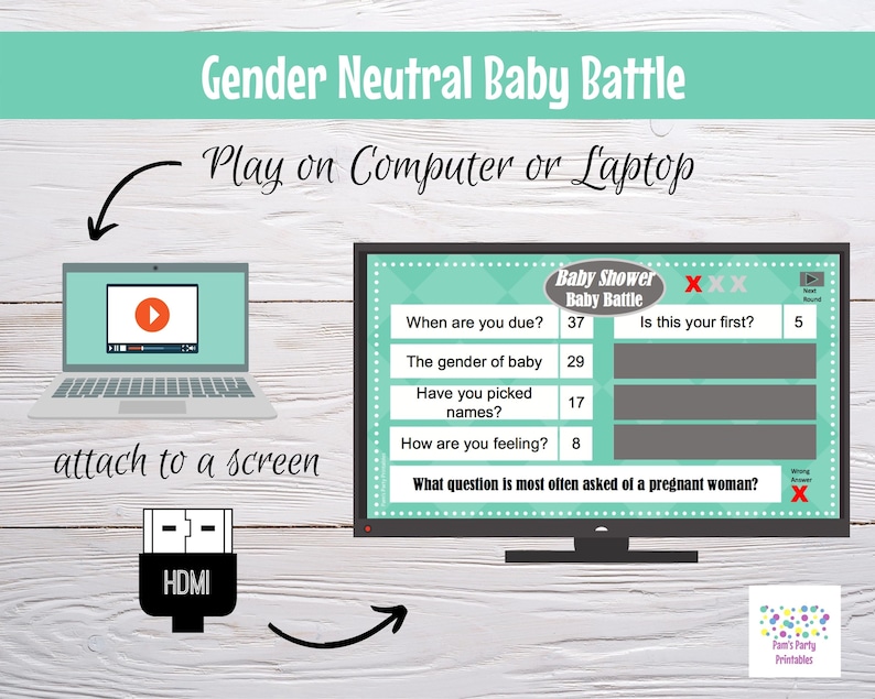 Virtual or Large Screen Game, Gender Neutral Baby Battle, Interactive PowerPoint Game, Baby Shower Party Game, Zoom game, editable questions image 7