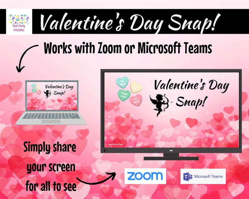 Valentine's Day Snap Memory Game Virtual Zoom Large Screen PowerPoint Game. Galentine's Party Game for Kids, Teens or Adults. Office Game image 6