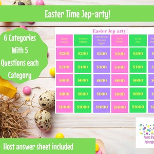 Easter Spring Jep-arty Trivia Game, Printable, Team Building, Game for adults kids, Easter themed game, Spring classroom game, Youth Group image 1