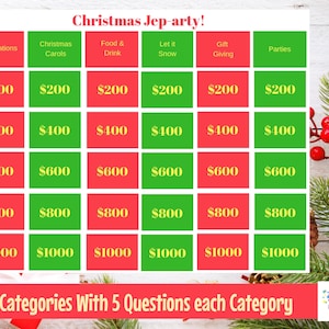 Christmas Jep-arty Printable Game, Christmas Trivia Game, Christmas Game Show, Classroom, Holiday Game for teens or adults image 1