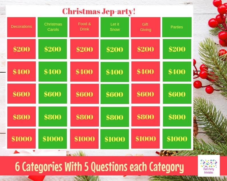 Christmas Jep-arty Printable Game, Christmas Trivia Game, Christmas Game Show, Classroom, Holiday Game for teens or adults image 1