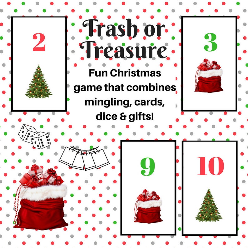 Xmas Trash or Treasure Printable Cube Card Video game for Huge Neighborhood, Youth Neighborhood, Clroom, GNO, Xmas Activity, Mingle Sport, Desk Activity graphic regarding Christmas Dice Game Printable titled Xmas Trash or Treasure Printable Cube Card Recreation for Heavy Neighborhood, Youth Local community, Clroom, GNO, Xmas Sport, Mingle Activity, Desk Video game