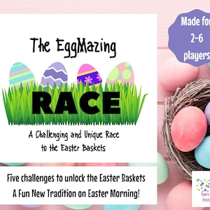The EggMazing Race to the Easter Baskets - Ein Osterspiel, das teils Schnitzeljagd, teils Escape Room Game ist. Osterspiel für Teens,