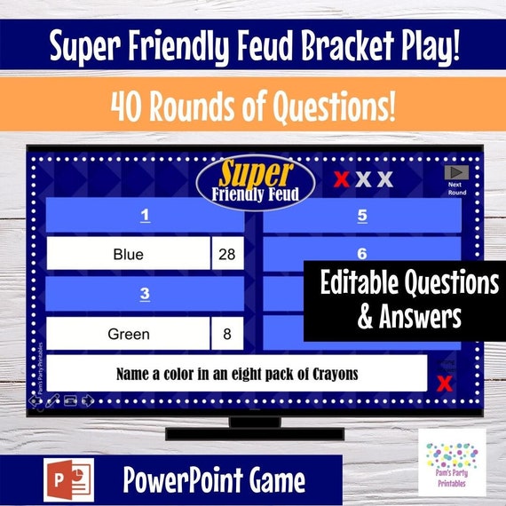 Virtual Game Super Friendly Feud, Editable, PowerPoint Game, Customized, 40 Rounds, Bracket Play! Party Game Il_570xn
