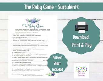 Succulents Themed Baby Shower - Baby Shower The Baby Game Printable - Baby Shower Game, Couples Shower, Grandma Shower, Gender Reveal