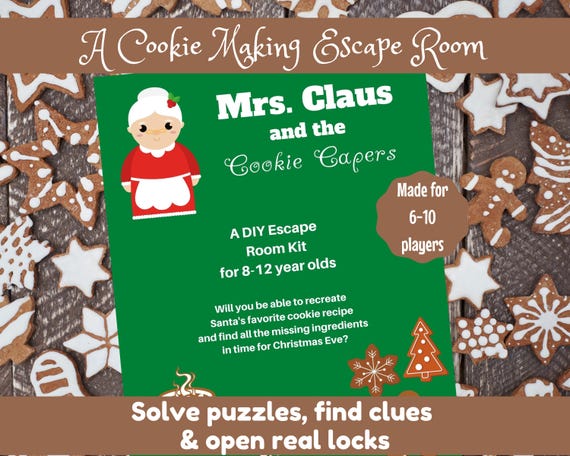 Mrs. Claus Cookie Caper: Christmas Escape Room Kit Holiday Activity for 8-12 Year Olds