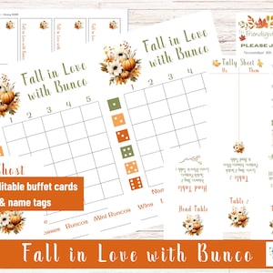 Bunco Sheets für den Herbst, verlieben sich in Bunco Sheets, Herbst Bunco, Bunco Score Sheets, bedruckbar, Herbstdesign. Aquarell Ernte