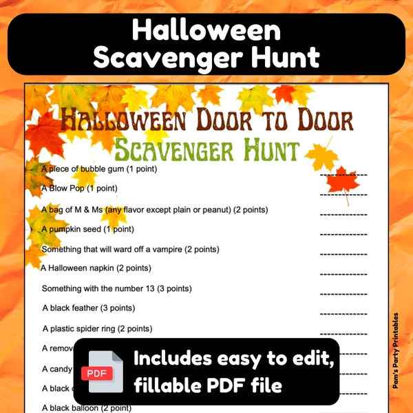 Halloween-speurtocht buiten herfst buurtspel Huis-aan-huis speurtocht bewerkbare pdf voor Halloween- of herfstactiviteit