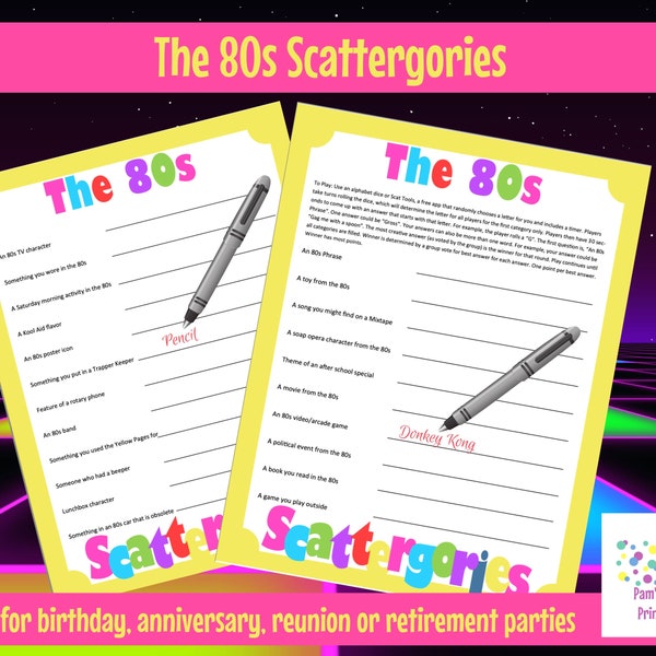 1980s Scattergories - 40th birthday, 40th Anniversary, Class of 1980s, Reunion, Retirement, 80s Party, Virtually or in person