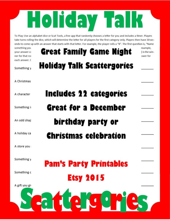 christmas scattergories categories