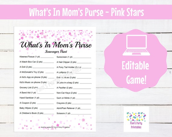 Whats in Your Purse Bridal Shower Games Template Scavenger Hunt Bridal  Shower Games Pink Heart Laurel Wreath Purse Shower Game WP40 - Etsy