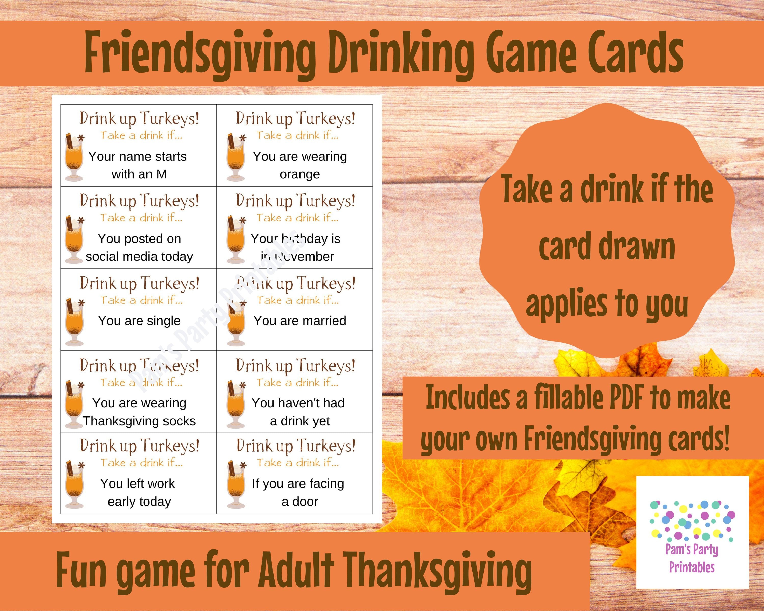 Friendsgiving Drink up Game Cards. Adult Drinking Game. Adult 