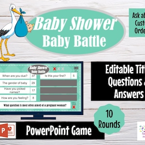 Virtual or Large Screen Game, Gender Neutral Baby Battle, Interactive PowerPoint Game, Baby Shower Party Game, Zoom game, editable questions image 1