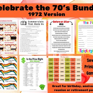 1972 Bundle of Games - 53rd birthday, 53rd Anniversary, Class of 1972 Reunion, Retirement, 70s Party, 1972 Trivia, Printable