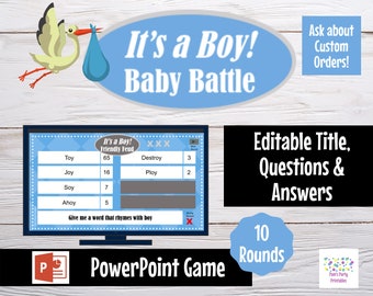 Virtual or Large Screen Game, It's a Boy Baby Shower Baby Battle, Editable PowerPoint Game, Add your own Q & A, Baby Shower Game Zoom Game