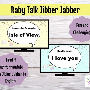 Virtual or Large Screen Baby Shower Game Jibber Jabber Baby Talk Game Sound out the words to reveal actual meaning PowerPoint Zoom Game image 2