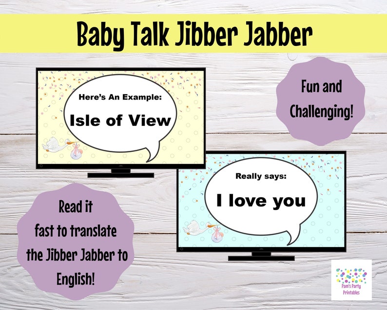 Virtual or Large Screen Baby Shower Game Jibber Jabber Baby Talk Game Sound out the words to reveal actual meaning PowerPoint Zoom Game image 2