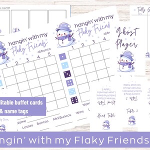 Hangin with my Flaky Friends Bunco-scorebladen, sneeuwpopthema Bunco, vakantiebunco-scorebladen, afdrukbare winter, december, januari Bunco