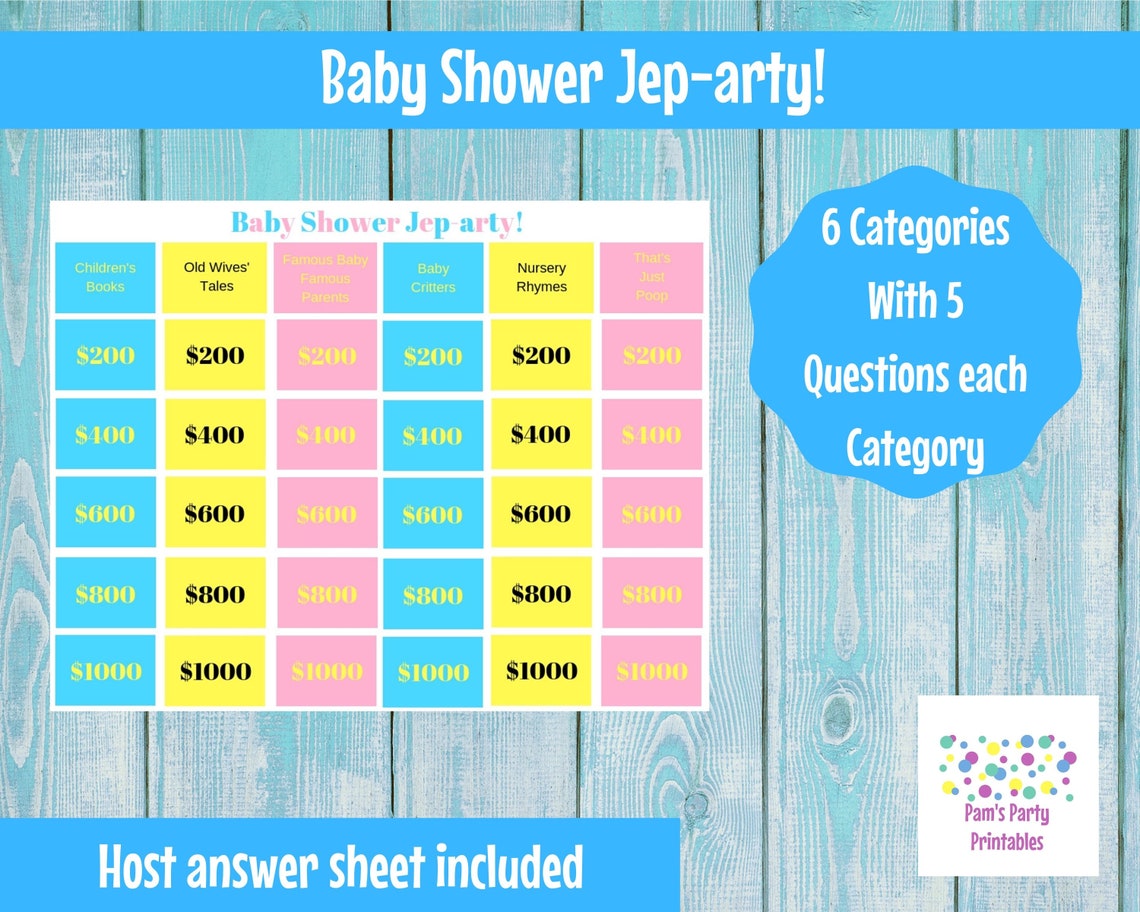 Baby Shower Game Baby Shower Jeparty Printable Game Etsy