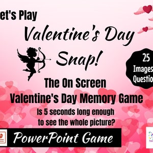 Valentine's Day Snap Memory Game Virtual Zoom Large Screen PowerPoint Game. Galentine's Party Game for Kids, Teens or Adults. Office Game image 1