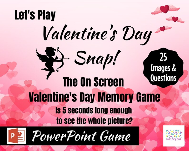 Valentine's Day Snap Memory Game Virtual Zoom Large Screen PowerPoint Game. Galentine's Party Game for Kids, Teens or Adults. Office Game image 1