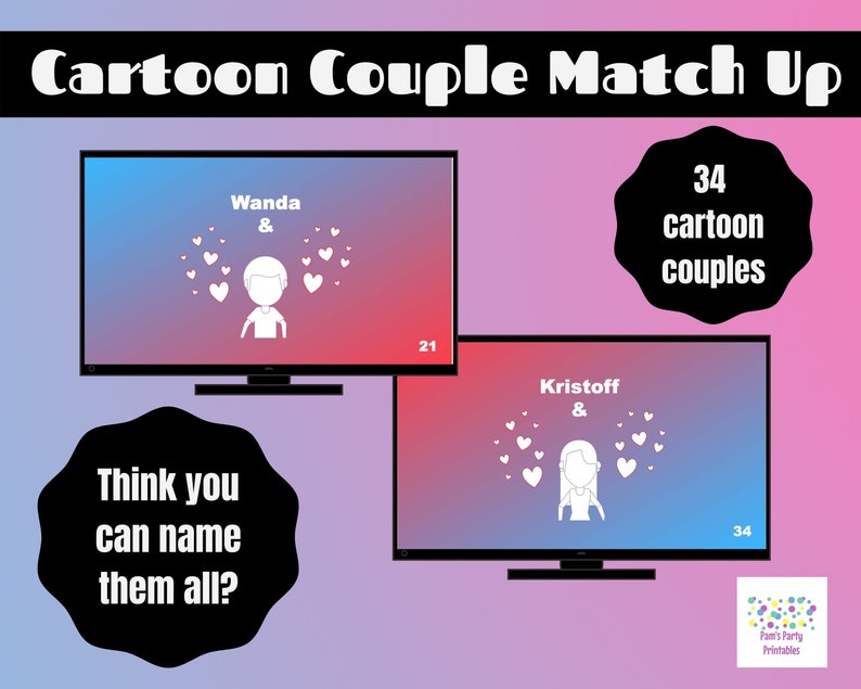Classroom Game Zoom Game Galentines Game Valentine/'s Day Game Virtual Game Valentine/'s Day Cartoon Couple Match up PowerPoint Game