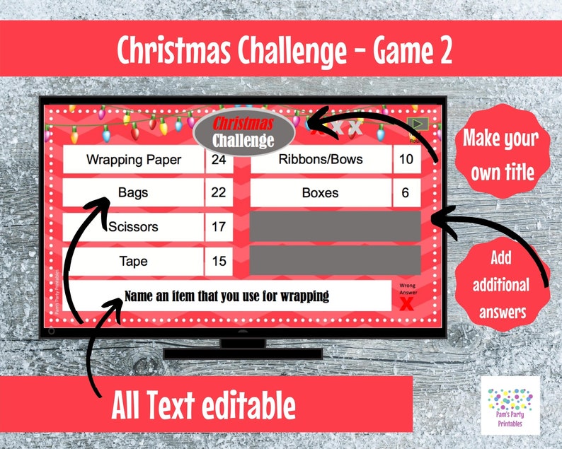 Virtual Game Christmas Challenge GAME 2 Interactive & Editable PowerPoint Game, Christmas Game, Party Game, Family Friendly, Classroom image 3