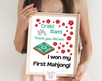 Mahjong Winner Printable for Mahjong Photo Prop for First Mahjong Win Mahjong Teacher Tool Social Media Photo Mahjong Winner Frame