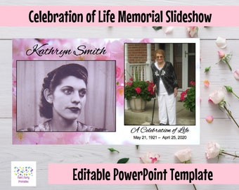 DIY Celebration of Life Slideshow - Funeral Slideshow Template - Editable PowerPoint - Virtual Funeral - Virtual Memorial Slideshow