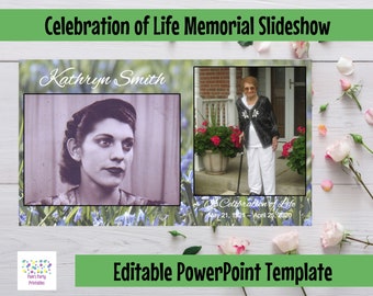 DIY Celebration of Life Slideshow Blue/Green - Funeral Slideshow Template - Editable PowerPoint, Virtual Funeral, Virtual Memorial Slideshow