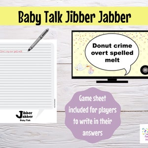 Virtual or Large Screen Baby Shower Game Jibber Jabber Baby Talk Game Sound out the words to reveal actual meaning PowerPoint Zoom Game image 5