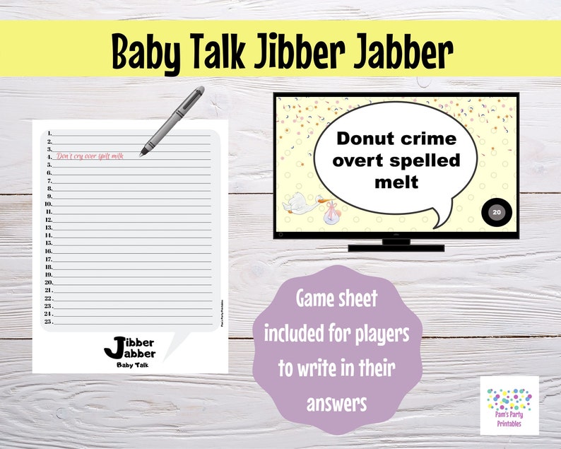 Virtual or Large Screen Baby Shower Game Jibber Jabber Baby Talk Game Sound out the words to reveal actual meaning PowerPoint Zoom Game image 5