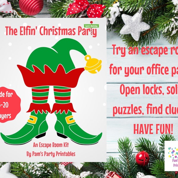 The Elfin' Christmas Party - A DIY Escape Room Kit, Christmas Game, Friendsgiving/Family, Team Building, Office Party Game, Up to 20 players