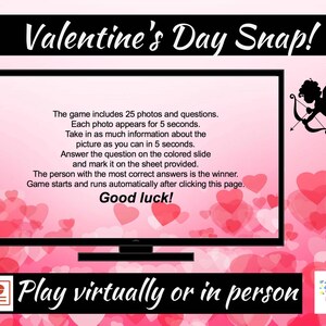 Valentine's Day Snap Memory Game Virtual Zoom Large Screen PowerPoint Game. Galentine's Party Game for Kids, Teens or Adults. Office Game image 2